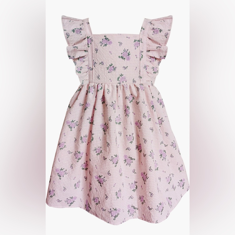 Popatu girls floral cotton Pinafore Dress